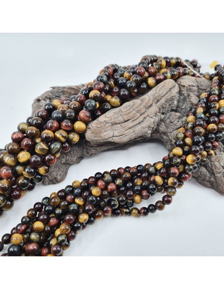 Fil de perles rondes en oeil de Tigre/Taureau/Faucon