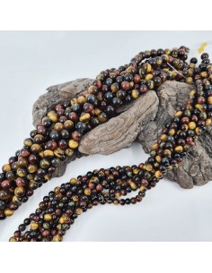 Fil de perles rondes en oeil de Tigre/Taureau/Faucon 2