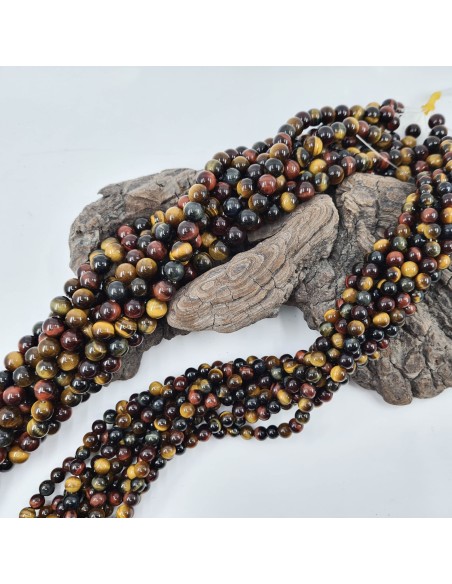 Oeil de Tigre/Taureau/Faucon, fil de perles rondes en pierre naturelle