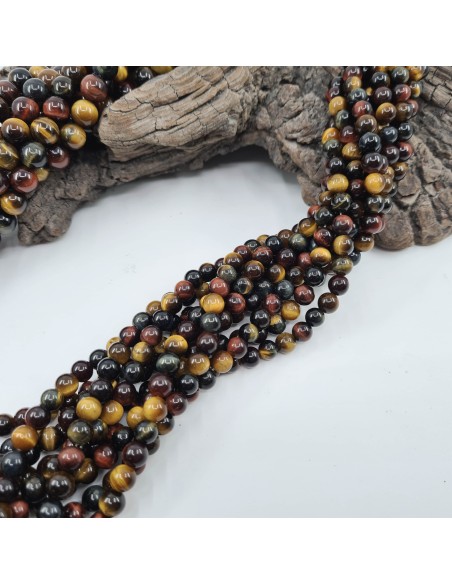Oeil de Tigre/Taureau/Faucon, fil de perles rondes en pierre naturelle