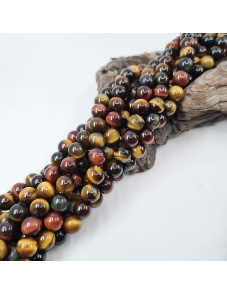Oeil de Tigre/Taureau/Faucon, fil de perles rondes en pierre naturelle