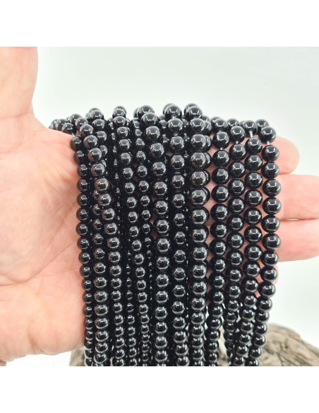 Onyx noire, fil de perles rondes en pierre naturelle