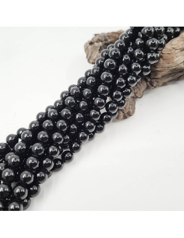 Onyx noire, fil de perles rondes en pierre...