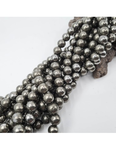 Pyrite, fil de perles rondes en pierre naturelle