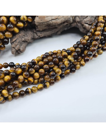 Oeil de Tigre, fil de perles rondes en pierre naturelle