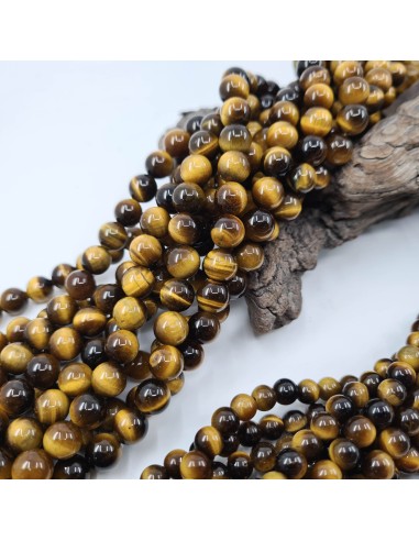 Oeil de Tigre, fil de perles rondes en pierre...