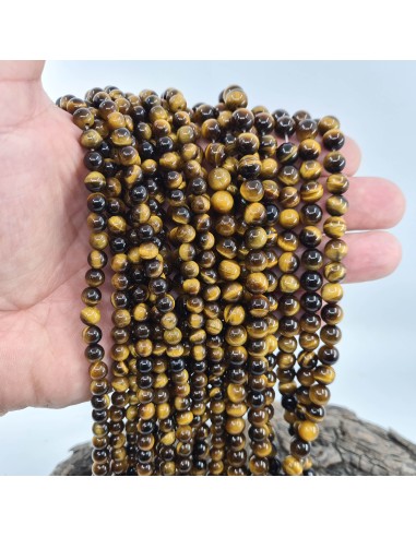 Oeil de Tigre, fil de perles rondes en pierre...