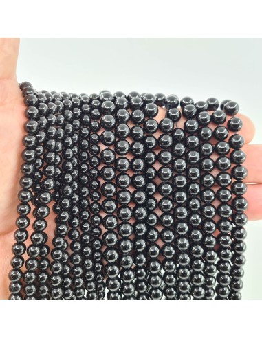 Tourmaline Noire, fil de perles rondes en...
