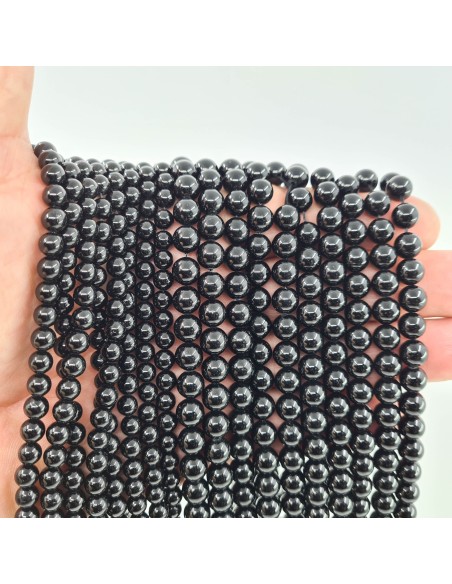 Tourmaline Noire, fil de perles rondes en pierre naturelle