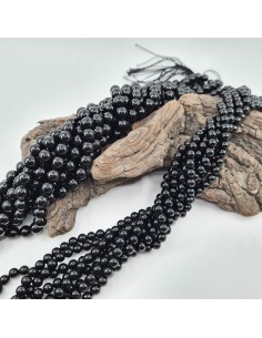 Fil de perles rondes en Tourmaline noire
