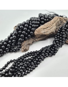 Fil de perles rondes en Tourmaline noire 2
