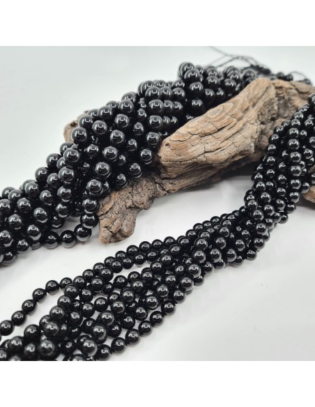 Tourmaline Noire, fil de perles rondes en pierre naturelle