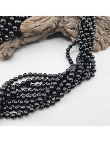 Tourmaline Noire, fil de perles rondes en...