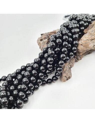 Tourmaline Noire, fil de perles rondes en...