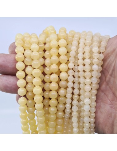 Calcite Jaune naturelle, fil de perles rondes...