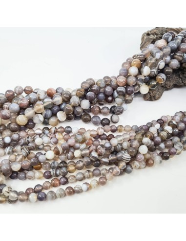 Agate du Botswana, fil de perles rondes en...