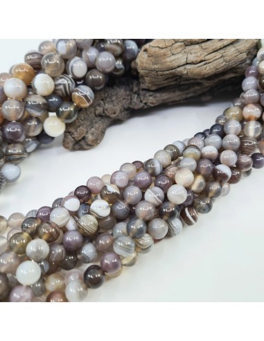 Agate du Botswana, fil de perles rondes en...