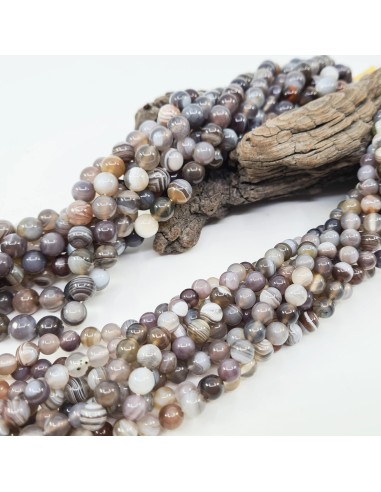 Agate du Botswana, fil de perles rondes en...