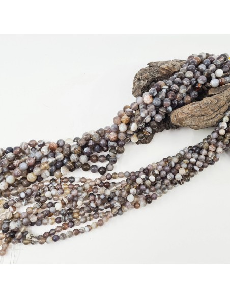 Agate du Botswana, fil de perles rondes en pierre naturelle