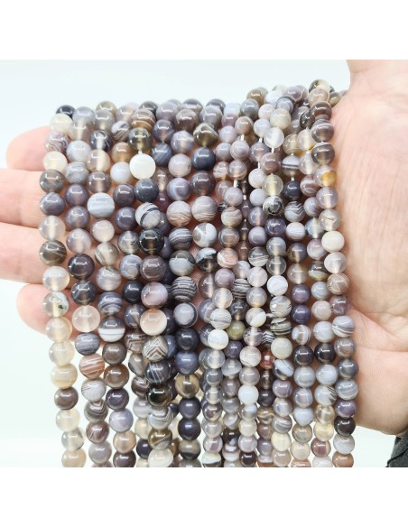 Agate du Botswana, fil de perles rondes en pierre naturelle