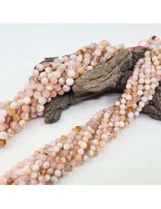 Agate Fleur de Cerisier, fil de perles rondes en pierre...