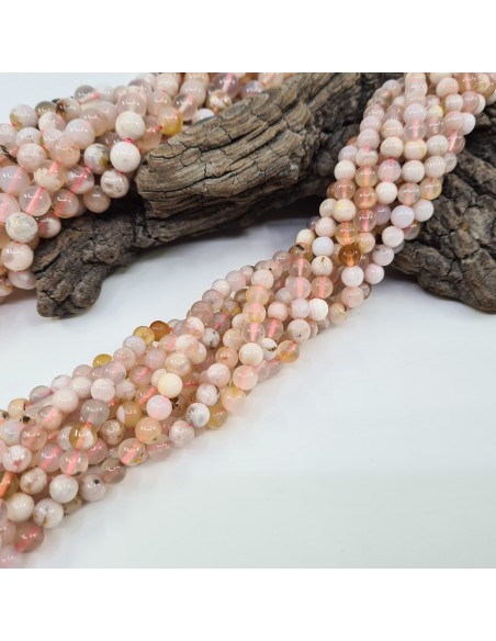 Agate Fleur de Cerisier, fil de perles rondes en pierre naturelle