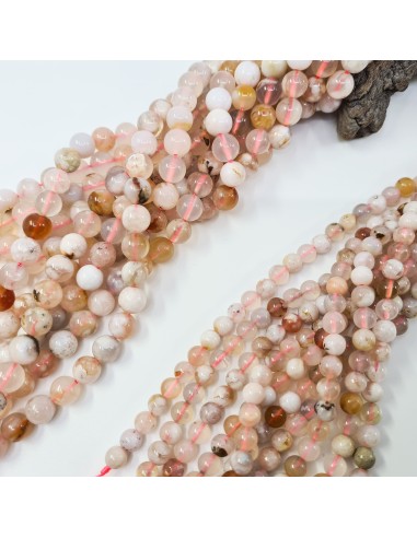 Agate Fleur de Cerisier, fil de perles rondes...