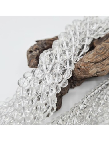 Cristal de Roche A, fil de perles rondes en...