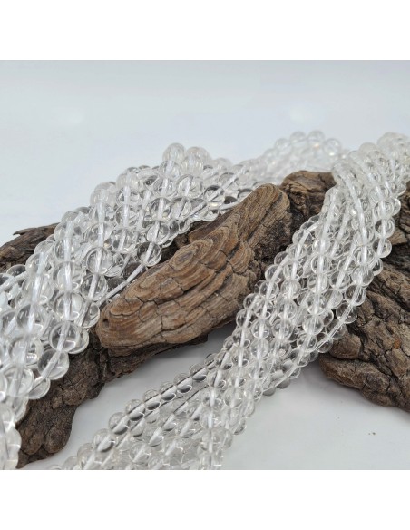 Cristal de Roche A, fil de perles rondes en pierre naturelle