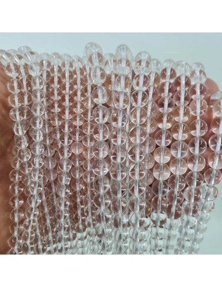 Cristal de Roche A, fil de perles rondes en pierre naturelle